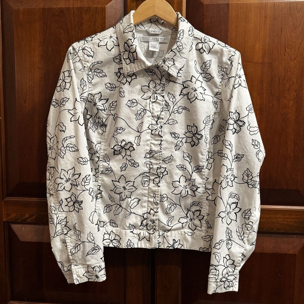 Geoffrey Beene Sport White Floral Stretch Cotton Jacket Size 12 / Large